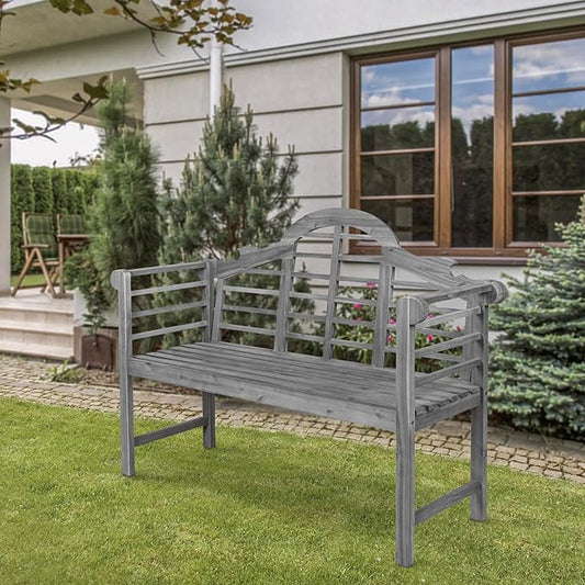 JONATHAN Y BNH103B Lutyens 51.2" 3-Seat Arched 600-Lbs Support Acacia Wood Outdoor Garden Patio Bench for Garden, Lawn, Backyard, Pool, Deck, Beach, Firepit, Gray