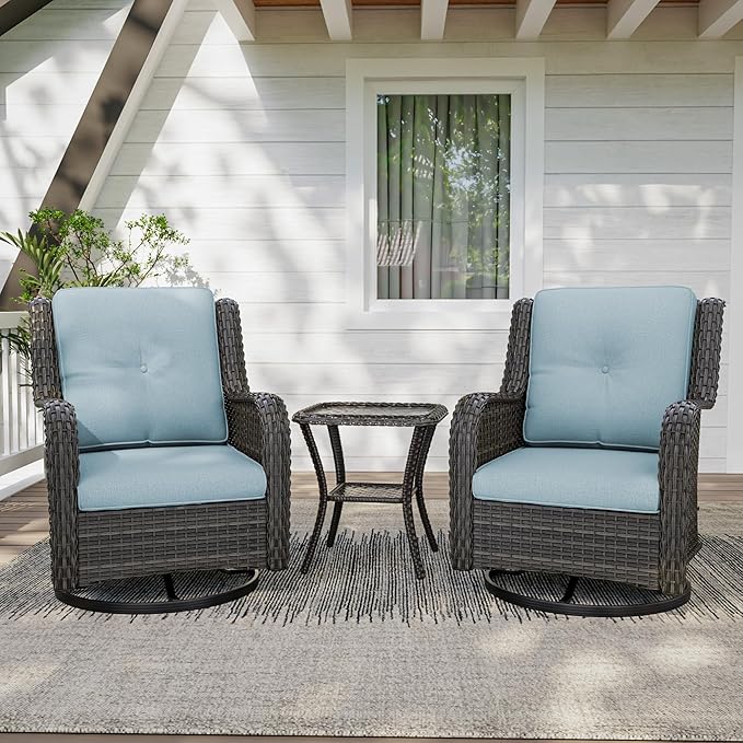 3 Piece Outdoor Wicker Patio Furniture Set, Swivel Rocker Patio Chairs Set with Thickened Olefin Cushions - Photo 1
