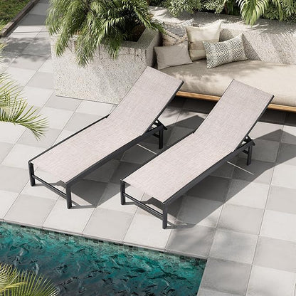 Crestlive Products Chaise Lounge Chair Outdoor Set of 4, Adjustable 5 Positions Pool Lounge Chairs, Metal Tanning Recliner, Outdoor Furniture All Weather for Patio, Beach, Yard, Pool(Beige)