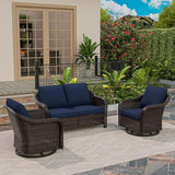3 Piece Patio Wicker Conversation Set, All-Weather Use Outdoor Wicker Loveseat with 2 PE Rattan 360 Swivel Chair - Photo 2