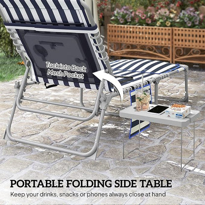 Outsunny Tanning Chair with Face Hole, Side Table, 5-Position Reclining Folding Chaise Lounge Chair Outdoor Lounger Recliner, Carry Straps for Beach Pool Camp, Oxford Fabric, Blue and White