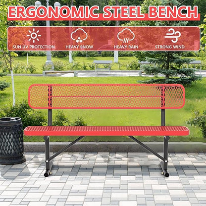 Park Benches for Outside - 72" Outdoor Metal Street Bench Heavy-Duty Steel Weatherproof Portable Garden Bench, Commercial Benches for Patio, Soccer, Park, Shopping Malls, Decks, Sports