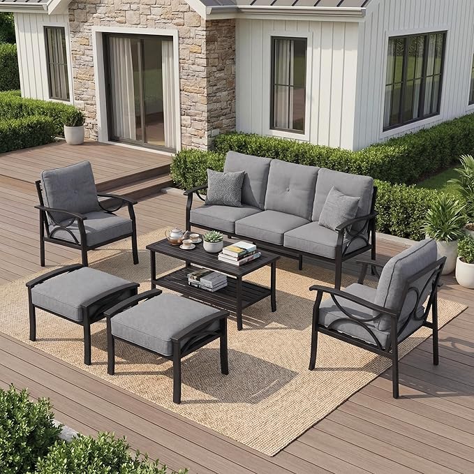 RoyalCraft Outdoor Patio Furniture Set, 7 Seats Outdoor Patio Set with 4" Thick Cushion - Photo 1