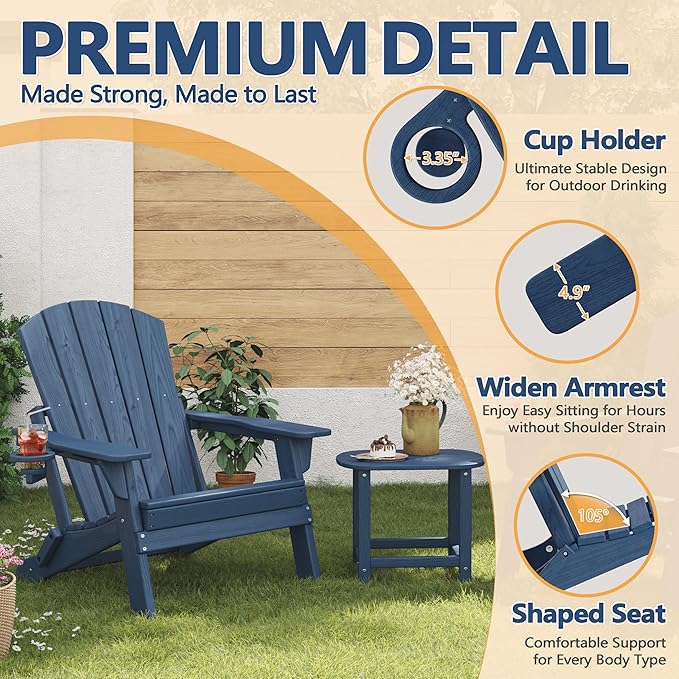 Folding Adirondack Chair Set of 2 with Cup Holders & Ottomans, HDPE All Weather Resistant Plastic Outdoor Patio Chairs - Photo 8