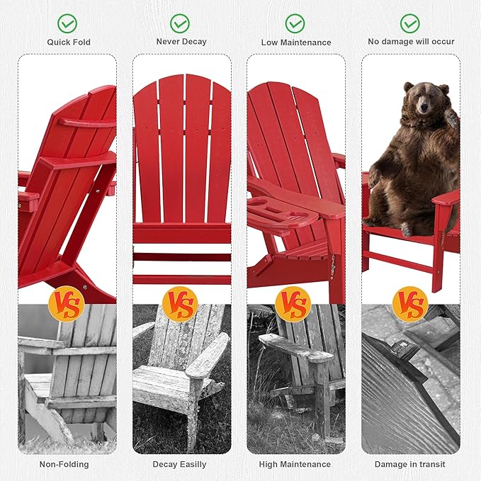 FOOWIN Folding Adirondack Chair Set of 2, HDPE Adirondack Chairs with Cup Holder - Photo 4
