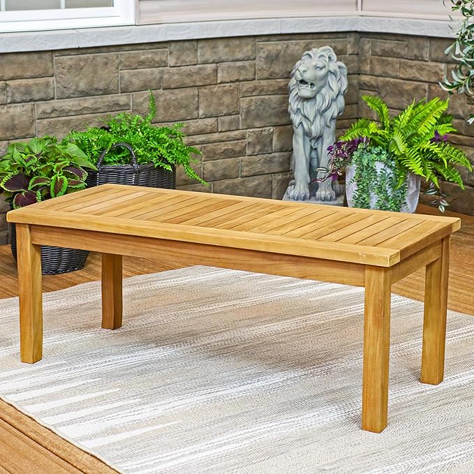 Sunnydaze 45-Inch Solid Teak Rectangular Outdoor Coffee Table - Patio Coffee Table for Outside - Light Brown Wood Stain - Photo 2