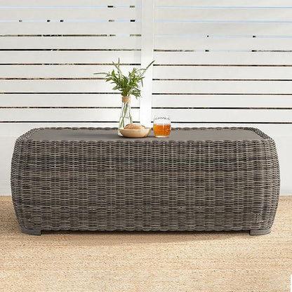 CHITA Wicker Patio Coffee Table, 41” All-Weather Rattan Outdoor Coffee Table with Wood-Grain Metal Top, Waterproof for Porch Backyard, Fully Assembled, Grey