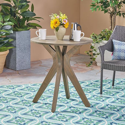 Merax Outdoor Coffee Table 27.5" Round Acacia Wood Patio Side Table, X-Shaped Base Support, Slat Tabletop Design, Grey