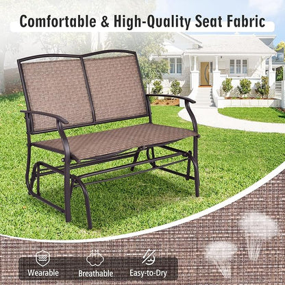 Byroce 2-Person Patio Outdoor Glider Bench, Double Swing Loveseat Rocker with Heavy Duty Metal Frame, 400 LBS, Rocking Chair for Backyard, Balcony, Garden, Poolside, Deck, Front Porch (Brown)