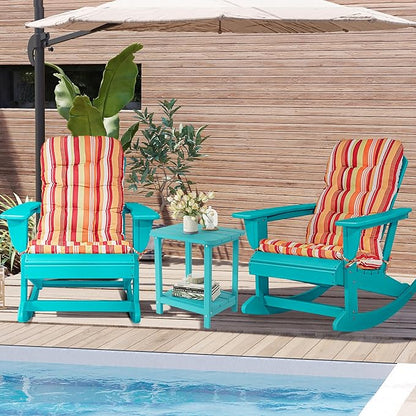 Sundale Outdoor Adirondack Rocking Chair with Cushion, HDPE Patio Plastic All Weather Adirondack Rocker, Water Resistant for Outside, Garden, Pool, Yard, Turquoise