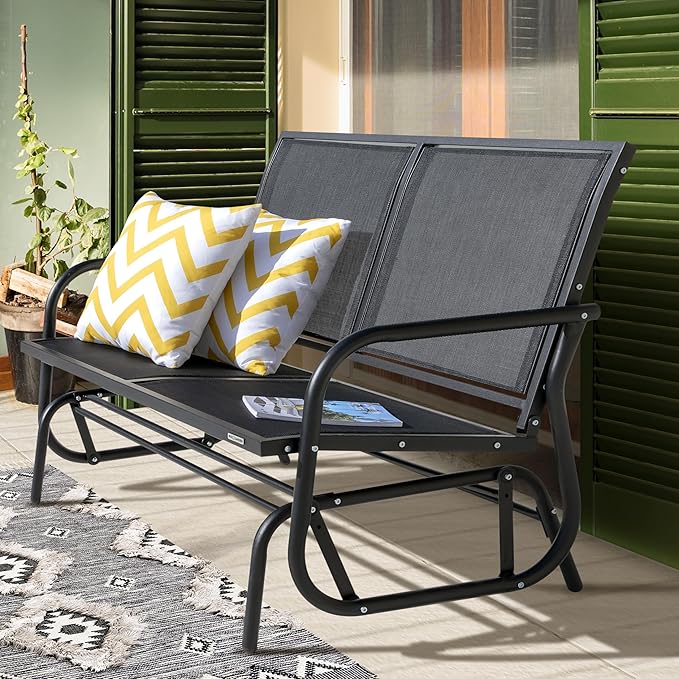 NUU GARDEN 2 Seats Outdoor Glider Bench Patio Glider Swing Chair with Powder Coated Steel Frame and Breathable Seat - Photo 9