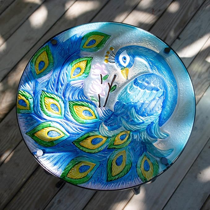 12 Inch Round Peacocks Glass Side Table, Patio Small Table, Outdoor Side Table, Outdoor Bar Table - Photo 2
