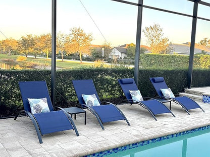 PURPLE LEAF Patio Oversized Chaise Lounge Chair Set with 2 Side Table Pool Outside Adjustable Recliner Chairs for Beach Outdoor Sunbathing Tanning Poolside Loungers Chair