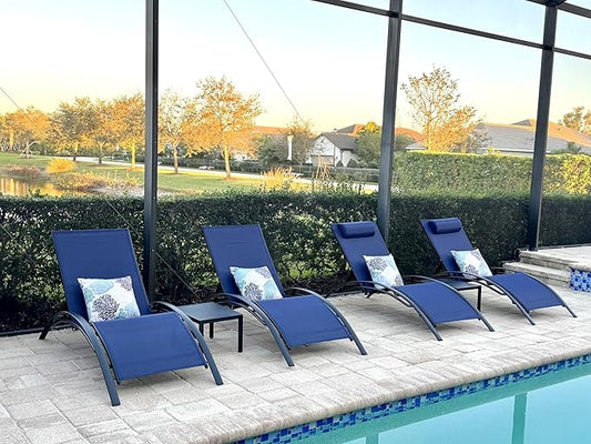 PURPLE LEAF Patio Oversized Chaise Lounge Chair Set with 2 Side Table Pool Outside Adjustable Recliner Chairs for Beach Outdoor Sunbathing Tanning Poolside Loungers Chair