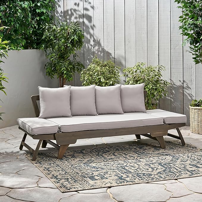 Christopher Knight Home Gary Patio Convertible Couch, Wooden Outdoor Daybed - Photo 8