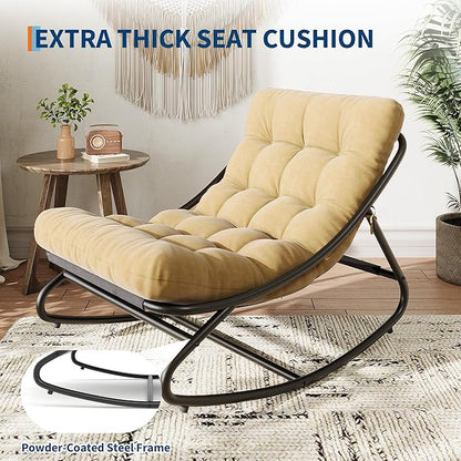 PeakPursuit Indoor Outdoor Papasan Rocking Chair with Cushion, Oversized Outdoor Rocking Chair, All Weather Rocking Papasan Chair for Bedroom/Living Room/Porch/Garden/Patio