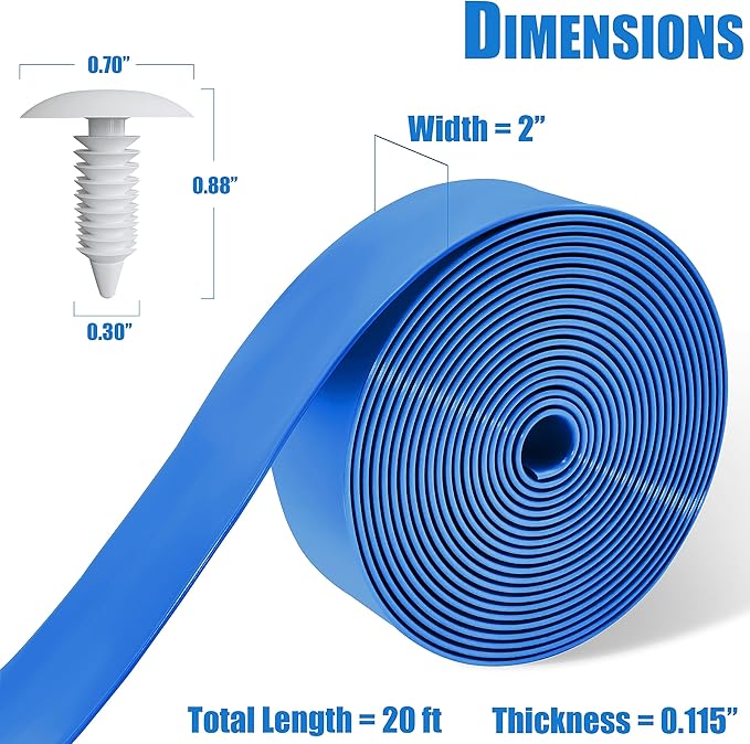 Vinyl Straps for Patio Chair Repair Kit 2'' Wide 20 Ft Long Replacement Straps + 20 Free Rivets for Outdoor Lawn Furniture Chaise Lounge Repair (Blue)