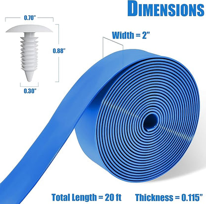 Vinyl Straps for Patio Chair Repair Kit 2'' Wide 20 Ft Long Replacement Straps + 20 Free Rivets for Outdoor Lawn Furniture Chaise Lounge Repair (Blue)