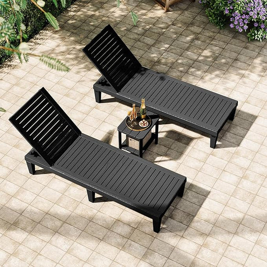 KAMABOKO Outdoor Side Table for Patio, 2-Tier Adirondack End Table 16" HDPE Waterproof Square Storage All-Weather Table for Lawn, Pullside, Beach and Indoor(Black)