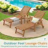 LUE BONA Outdoor Lounge Chair Set with Table, 3-Piece, HDPS Chaise Lounge Outdoor with Wheels - Photo 2