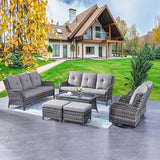 Rilyson Wicker Patio Furniture Set - 7 PC Rattan Outdoor Sectional Conversation Sets with 2 Rocking Swivel Chairs - Photo 1
