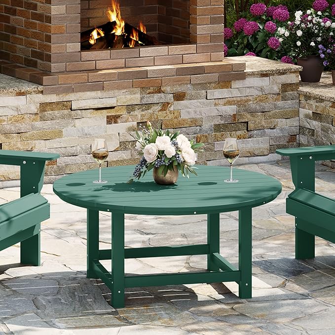 WestinTrends Malibu Low Outdoor HDPE Round Patio Coffee Table, Dark Green