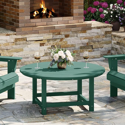 WestinTrends Malibu Low Outdoor HDPE Round Patio Coffee Table, Dark Green