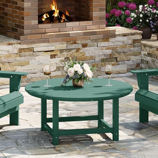 WestinTrends Malibu Low Outdoor HDPE Round Patio Coffee Table, Dark Green