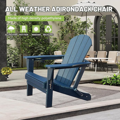 Adirondack Chair, Plastic Adirondack Chairs, HDPE Adirondack Chair, Folding Adirondack Chairs,Outdoor Chairs with Cup Holder for Lawn Patio Deck Fire Pit -Dark Blue