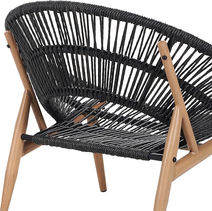 Merax Outdoor Wicker Papasan Chair Set of 2, Rattan Patio Papasan Egg Lounge Chair with Cozy Cushion, Low Seat Round Chair for Backyard Balcony Garden Poolside, All-Weather, Easy Assembly, Grey