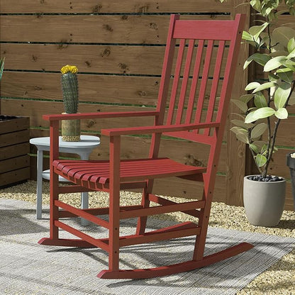 Outsunny Outdoor Rocking Chair Set of 2, Patio Rocking Chair with Smooth Curves, High Density Wooden Rockers for Lawn Garden Porch, Supports Up to 350lbs, Wine Red