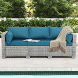 WAROOM Outdoor Couch 3 Seater Wicker Patio Sofa Grey Rattan Balcony Furniture Deep Seat Porch Seating - Photo 1