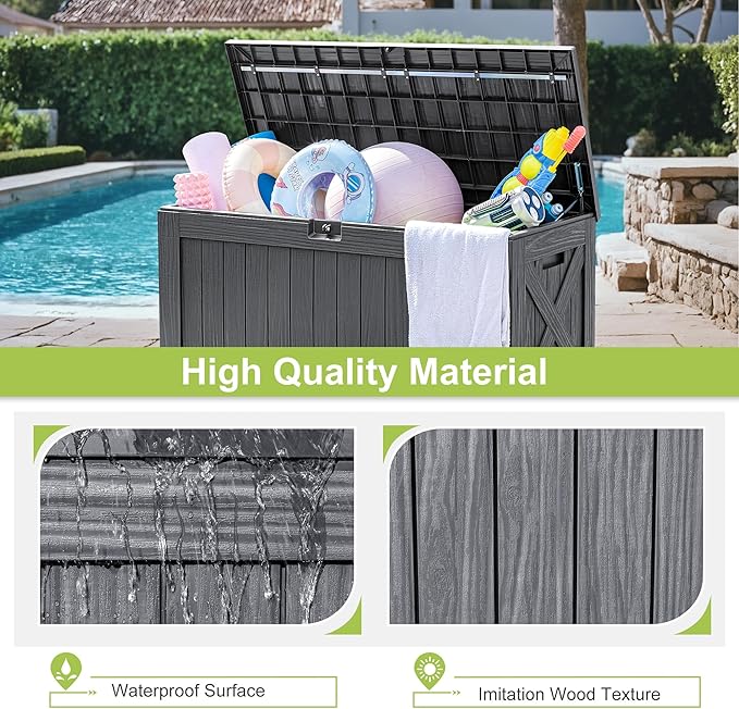 Greesum 120 Gallon Deck Box, Resin Outdoor Storage Container for Patio Furniture, Garden Tools, Pool Accessories - Photo 4