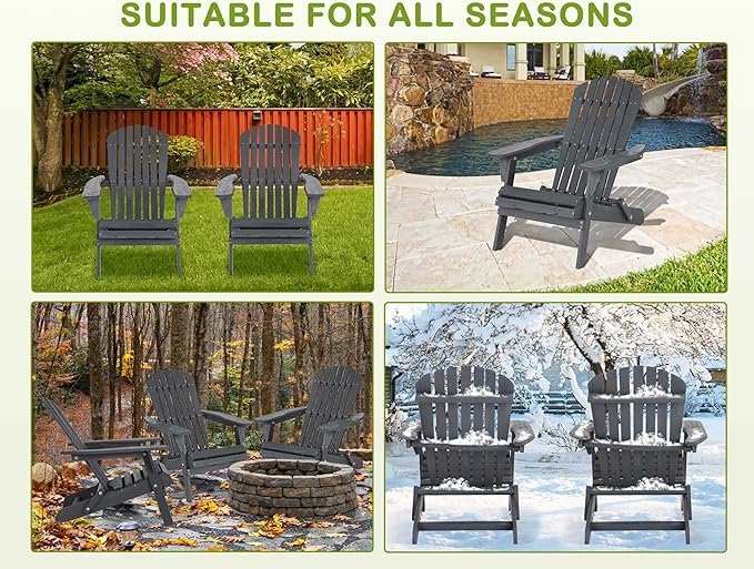 Folding Adirondack Chairs Set of 2, All-Weather Wide Armrest Wooden Outdoor Chairs, Fire Pit & Front Porch Chairs - Photo 7