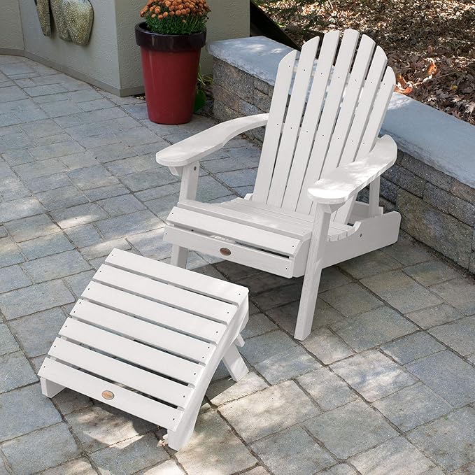 highwood AD-KITCHL1-WHE Hamilton Folding & Reclining Adirondack Chair with Ottoman, White