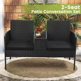 Kromax Wicker 2 Seat Patio Loveseat, Outdoor Rattan Loveseat with Table, Washable Cushion Covers, Backyard, Garden, Lawn - Photo 5
