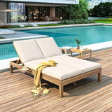 Outdoor Double Chaise Lounge with 5-Position Adjustable Backrest, Cushion and Folding Side Trays for 2 Person - Photo 1