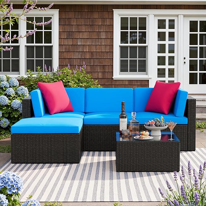 Devoko 5 Pieces Patio Furniture Sets All Weather Outdoor Sectional Patio Sofa Manual Weaving Wicker Rattan Patio - Photo 1