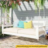 Merax Patio Wooden Twin Size Porch Swing Daybed Frame, Farmhouse Swing Bench Chair with 4 Hanging Ropes for Backyard - Photo 2