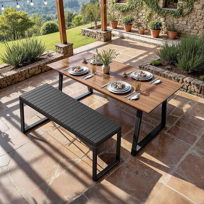 ONBRILL Outdoor Benches Weatherproof, 2-Person Poly Lumber Garden Bench with Metal Legs, All-Weather Patio Bench Will not Rot and Fade for Garden, Porch, Backyard and Park, Easy Installation, Black