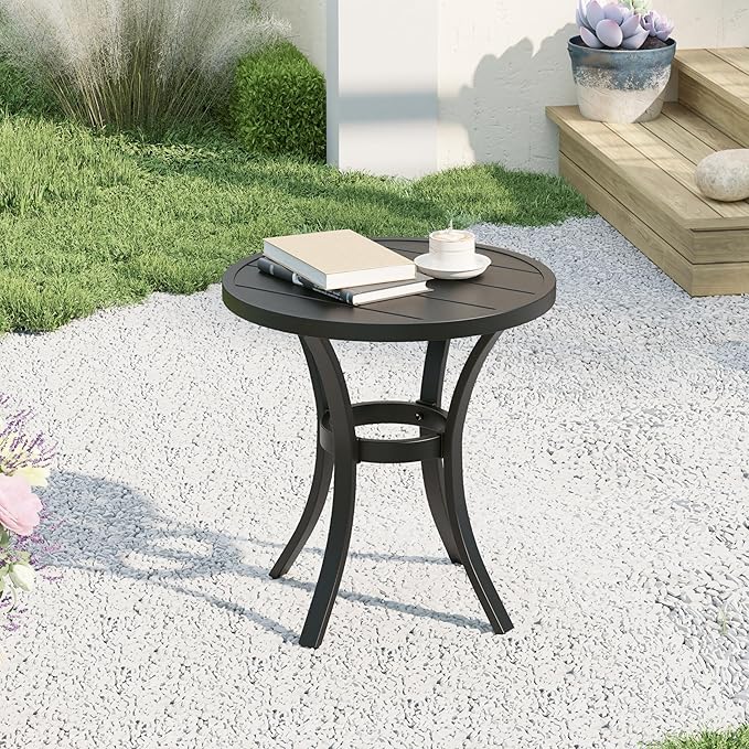 Outdoor Round Side Table, Sturdy & Durable End Table for Indoor and Outdoor, Metal Frame with Smooth Surface, Small Table for Front Porch, Garden, Beach, and Lawn.(Black)