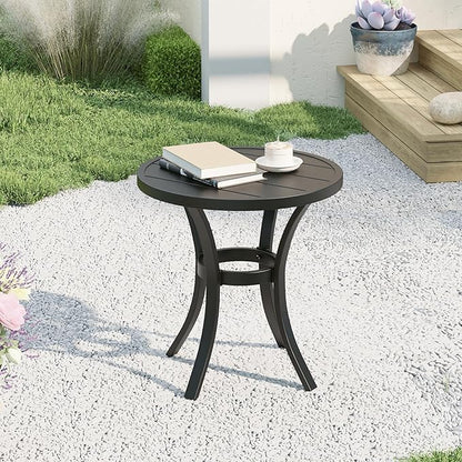 Outdoor Round Side Table, Sturdy & Durable End Table for Indoor and Outdoor, Metal Frame with Smooth Surface, Small Table for Front Porch, Garden, Beach, and Lawn.(Black)