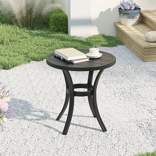 Outdoor Round Side Table, Sturdy & Durable End Table for Indoor and Outdoor, Metal Frame with Smooth Surface, Small Table for Front Porch, Garden, Beach, and Lawn.(Black)