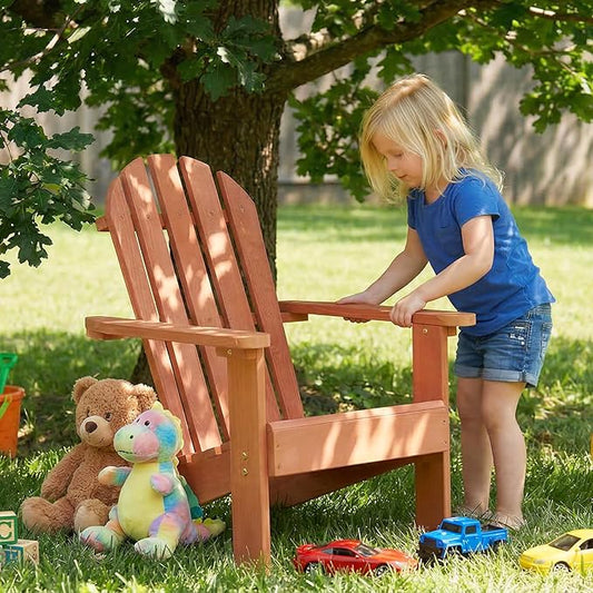 Wooden Kid's Adirondack Chair for Indoor and Outdoor, Natural Cedar Patio Lounge Chiar for Kids