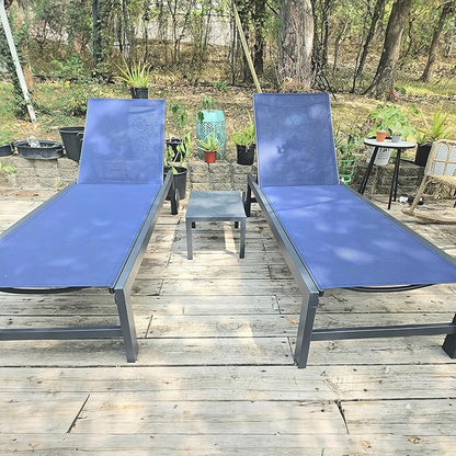 PURPLE LEAF Outdoor Chaise Lounge with Wheels for Outside Aluminum 4 Pieces Patio Lounge Chair with 5 Adjustable Position Recliner for Patio Beach Yard Pool Side Table Included Navy Blue