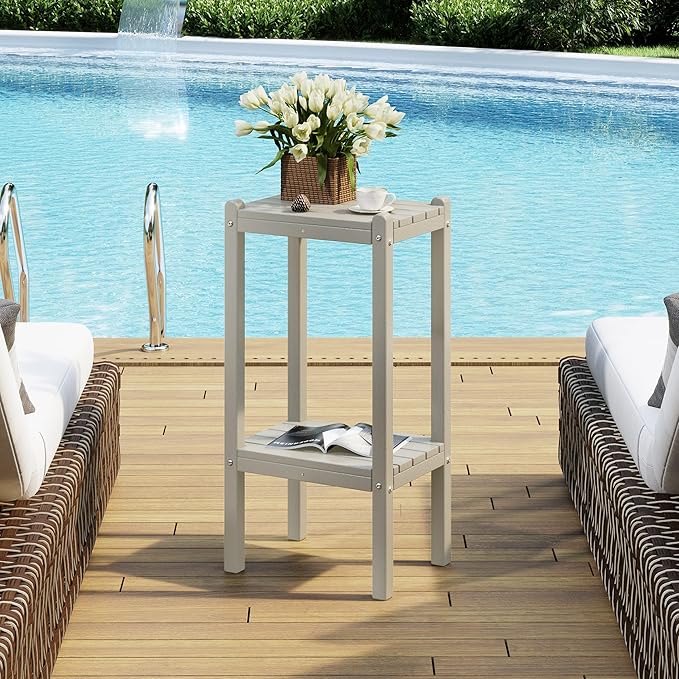 Costaelm Outdoor Side Table, 2-Tier Small Patio Coffee Tables for Outside, Outdoor End Tables for Patio, Adirondack Side Table for Outside for Pool, Porch, Garden, Sand