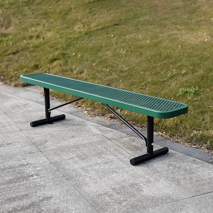 6 Ft Metal Park Benches for Outside, Outdoor Backless Bench with Thermoplastic Coating, Portable Frame, Commercial Expanded Metal Mesh Bench for Shopping Mall, Store, Park, Patio, Deck, Green