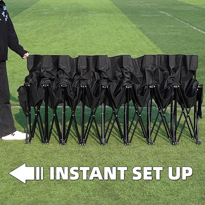G GOOD GAIN Portable Soccer Bench - Team Bench Soccer 8 Seats with Bag, Sideline Folding Bench, Folded Chair Seating 8 for Football Camp Outdoor Sport Events, Team Chairs for Adults, Black