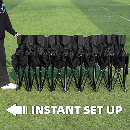 G GOOD GAIN Portable Soccer Bench - Team Bench Soccer 8 Seats with Bag, Sideline Folding Bench, Folded Chair Seating 8 for Football Camp Outdoor Sport Events, Team Chairs for Adults, Black
