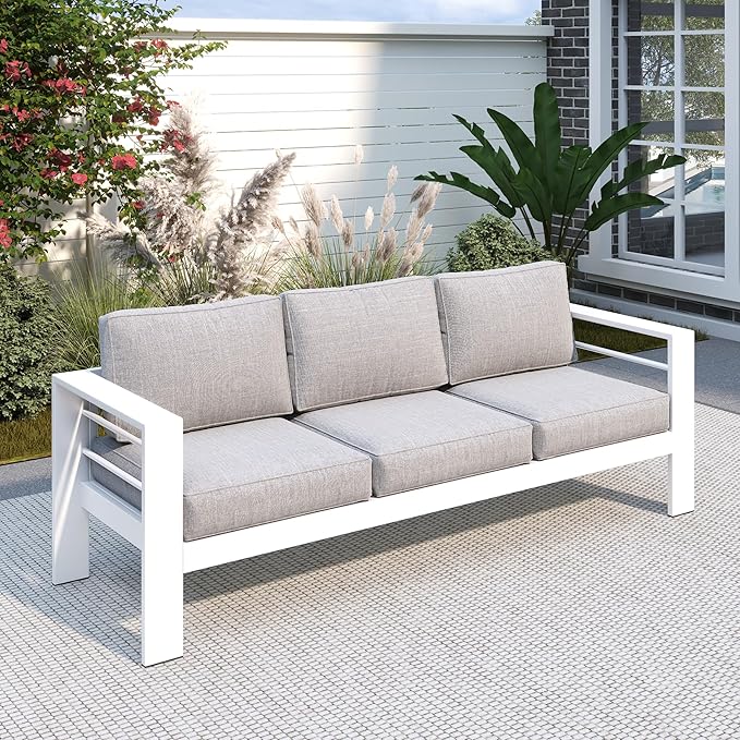 Solaste Outdoor Couch Aluminum Patio Furniture Sofa, 3-Seat All-Weather Metal Outdoor Patio Furniture with Cushions - Photo 1